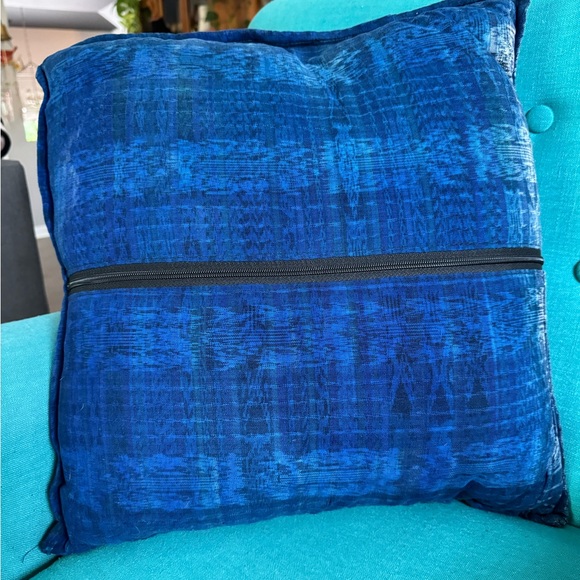 Vintage Blue Silk Embroidered Floral Accent Pillow - Picture 5 of 6